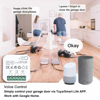 Умный контроллер открывания гаражных ворот Smart Life WiFi с сухим контактом, мониторингом безопасности и дистанционным управлением, совместимый с Tuya и Google Home