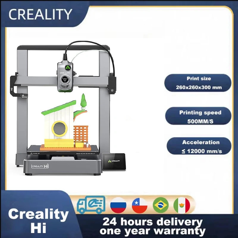 Creality Hi Core XZ Motion 3D printeri 500 mm/s tezlikda, koʻp rangli chop etish, avtomatik tekislash, bosib chiqarish maydoni 260*260*300 mm, metall korpus