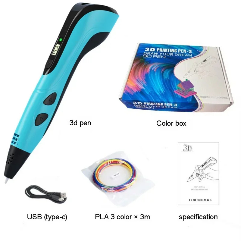 Bolalar uchun 3D qalam ijodiy oʻyinchoq DIY 3D qalam 200M PLA Filamentli Type-C orqali qayta zaryadlanuvchi 3D qalam toʻplami Bolalar sovgʻasi