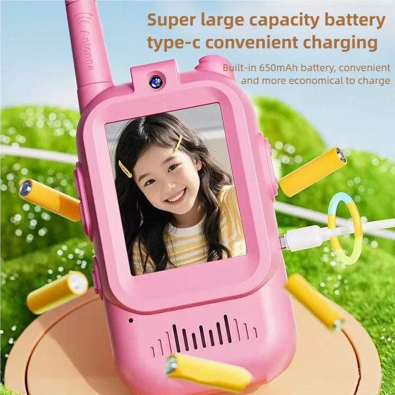 Bolalar uchun video Walkie Talkies 2 toʻplami qayta zaryadlanuvchi interkom Walkie Talkie yoqimli 2 dyuymli ekran bir marta bosish orqali qoʻngʻiroq bolalar uchun video interkom