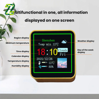 Smart Wi-Fi elektron soati - ob-havo stantsiyasi 1,54 dyuymli 240x240 Type-C maxsus GIF rasmlarni, ob-havo, harorat, namlik, sana, joylashuv, haftaning kunini koʻrsatadi