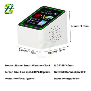 Smart Wi-Fi elektron soati - ob-havo stantsiyasi 1,54 dyuymli 240x240 Type-C maxsus GIF rasmlarni, ob-havo, harorat, namlik, sana, joylashuv, haftaning kunini koʻrsatadi