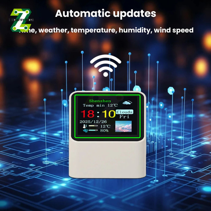 Smart Wi-Fi elektron soati - ob-havo stantsiyasi 1,54 dyuymli 240x240 Type-C maxsus GIF rasmlarni, ob-havo, harorat, namlik, sana, joylashuv, haftaning kunini koʻrsatadi