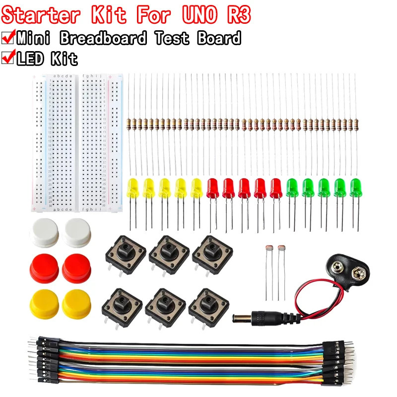 Стартовый комплект умной электроники для Arduino uno r3 mini, макетная плата, светодиодная перемычка, кнопка провода