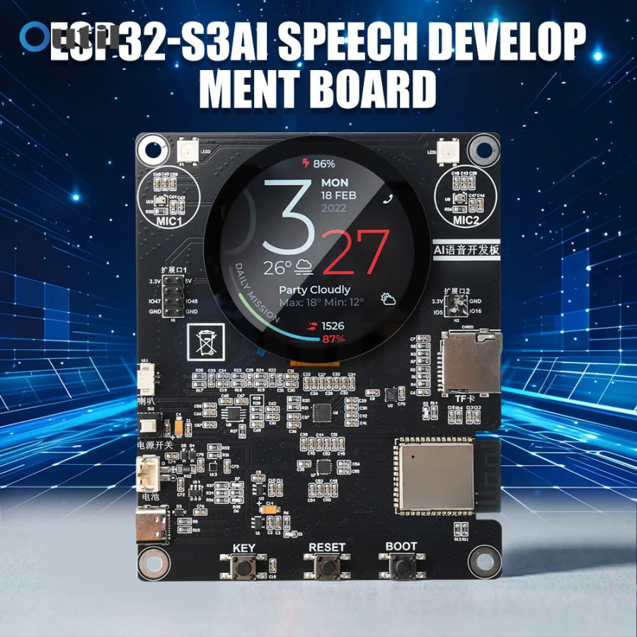 AIoT va Smart Home uchun 1,85 dyuymli LCD sensorli ekran, Wi-Fi, Bluetooth va ovozli boshqaruvga ega ESP32-S3 aqlli qurilmalarni ishlab chiqish platasi