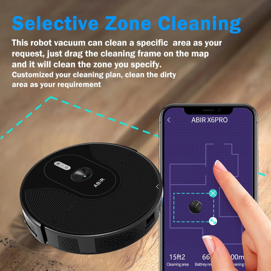 Робот-пылесос ABIR X6PRO , всасывание 6000 Па, программная виртуальная стена, умная влажная уборка, Дезинфекция, Непрерывная очистка точки останова, Хранение карт, Поддержка Яндекс Алисы