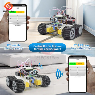 IQ ultratovush sensorlari bilan Rover robotini qurish toʻplami ikki rejimli toʻsiqlarni aniqlash SG90 Servo Bluetooth simsiz Arduino Uno uchun oʻquv toʻplami