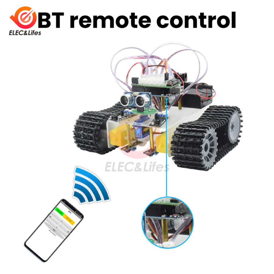 IQ ultratovush sensorlari bilan Rover robotini qurish toʻplami ikki rejimli toʻsiqlarni aniqlash SG90 Servo Bluetooth simsiz Arduino Uno uchun oʻquv toʻplami
