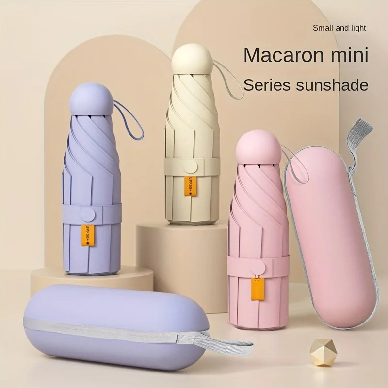 Yilni qora mini kapsula soyabon, portativ katlanadigan UV himoyasi soyabon, ideal sovgʻa, sayohat uchun ideal, quyosh soyabon.