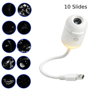 Galaxy uchun ixcham 2-in-1 portativ proyektor va kattalar uchun issiq yorugʻlik tungi chiroq, USB quvvatli, sozlanishi fokusli linzali БЕЛЫЙ