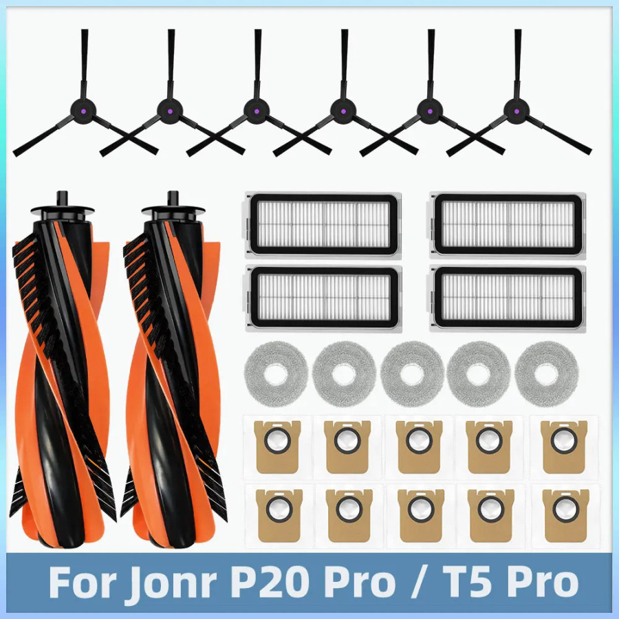 JONR P20 Pro/T5 Pro robot changyutgich, ehtiyot qismlar, asosiy yon choʻtka, filtrlar, almashtiriladigan mop yostiqchalari, aksessuarlar bilan mos keladi.