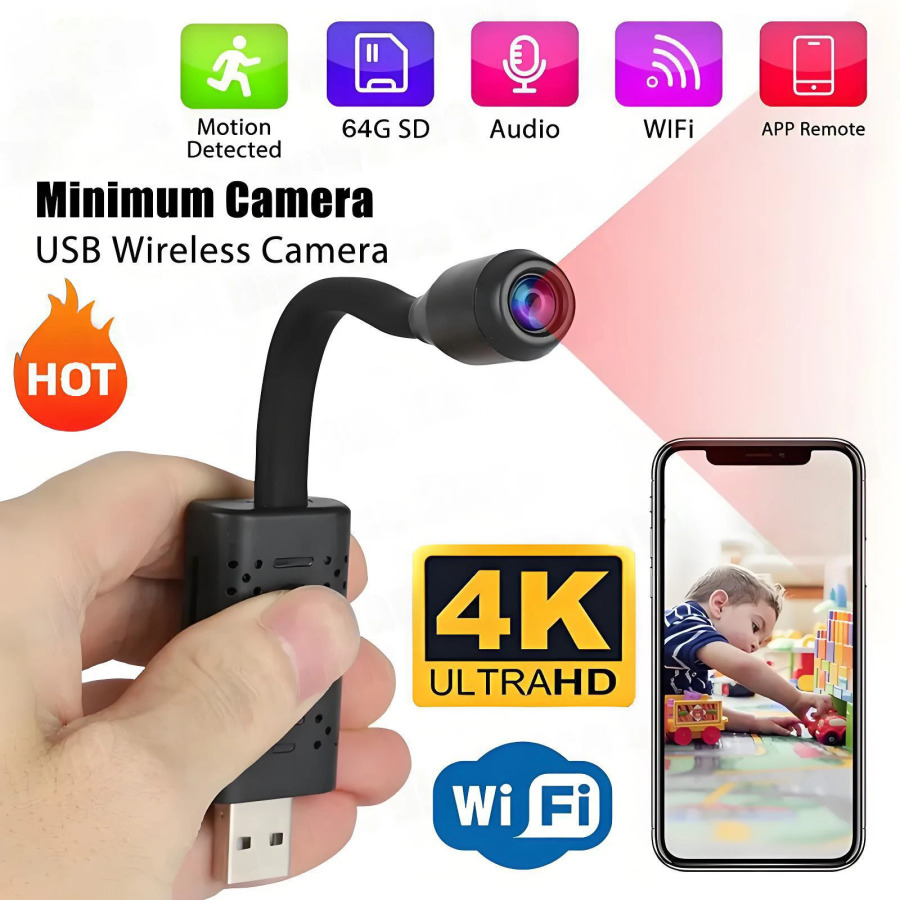 НОВЫЕ 4K USB WiFi-камеры для видеонаблюдения с гибким объективом, кабелем и датчиком движения, видеорегистратор, камера безопасности 2026
