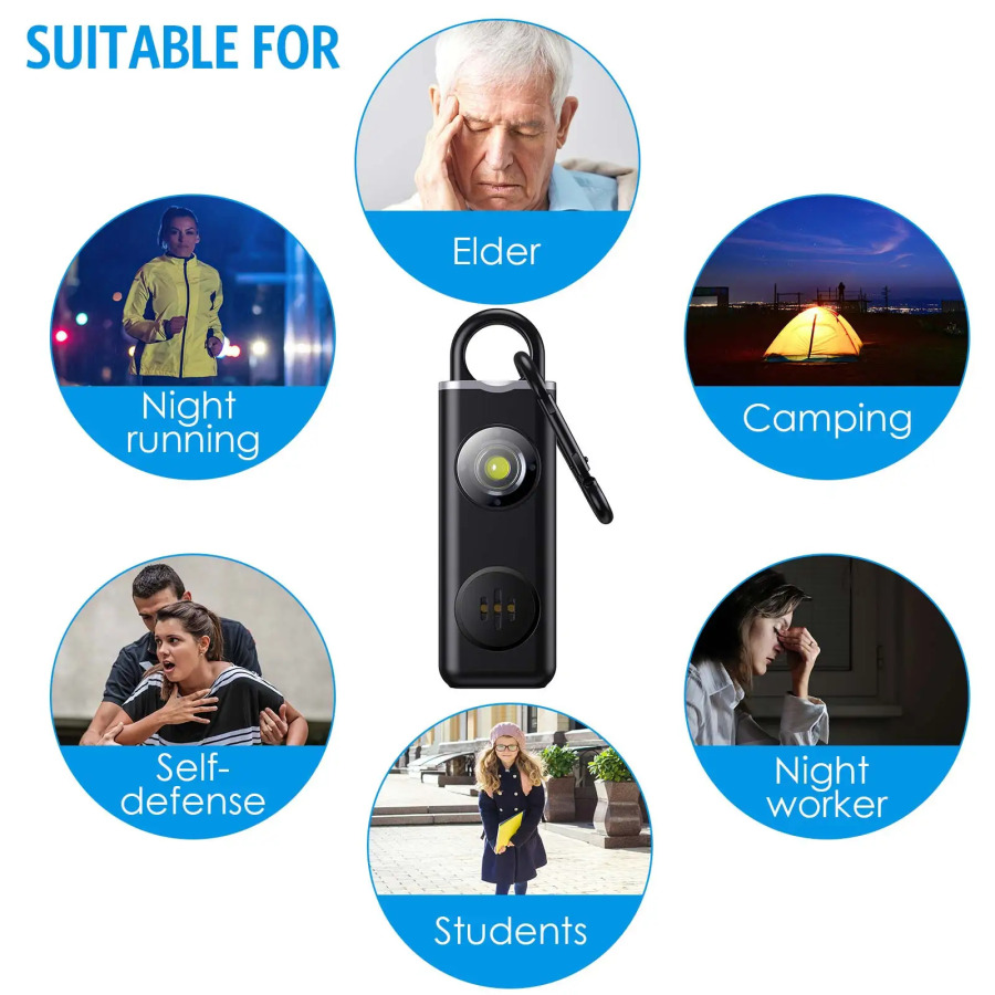 DB Siren oʻz-oʻzini mudofaa xavfsizlik signali Ayol kaliti SOS LED Noah Light shaxsiy signal
