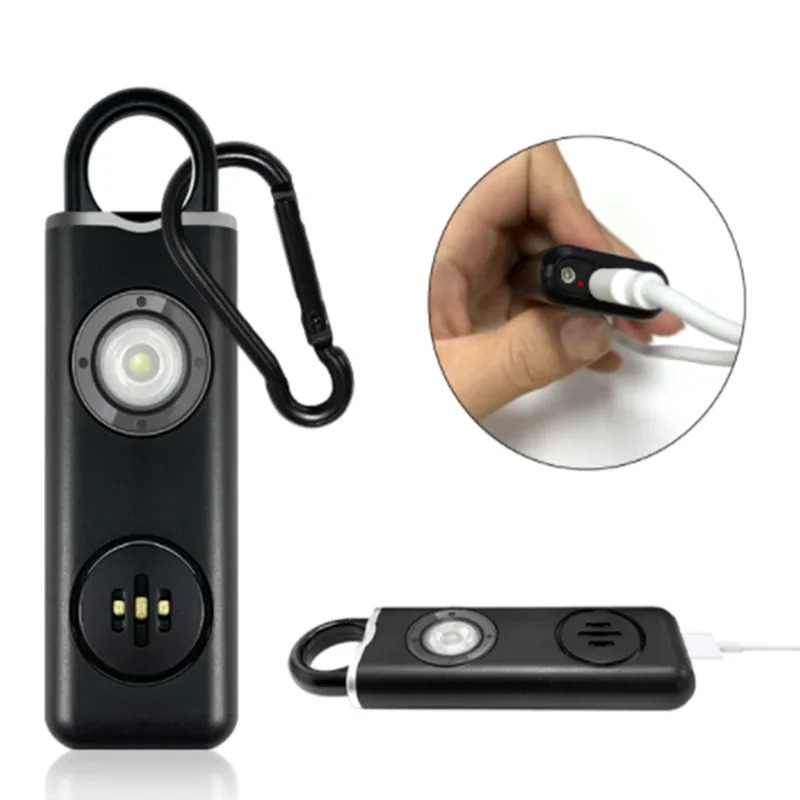 Светодиодный фонарик для самообороны, USB Перезаряжаемый брелок для ключей, внешний женский защитный аксессуар с сигнализацией безопасности