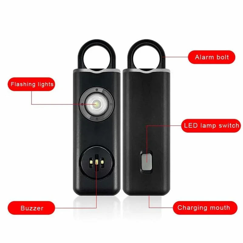 Светодиодный фонарик для самообороны, USB Перезаряжаемый брелок для ключей, внешний женский защитный аксессуар с сигнализацией безопасности