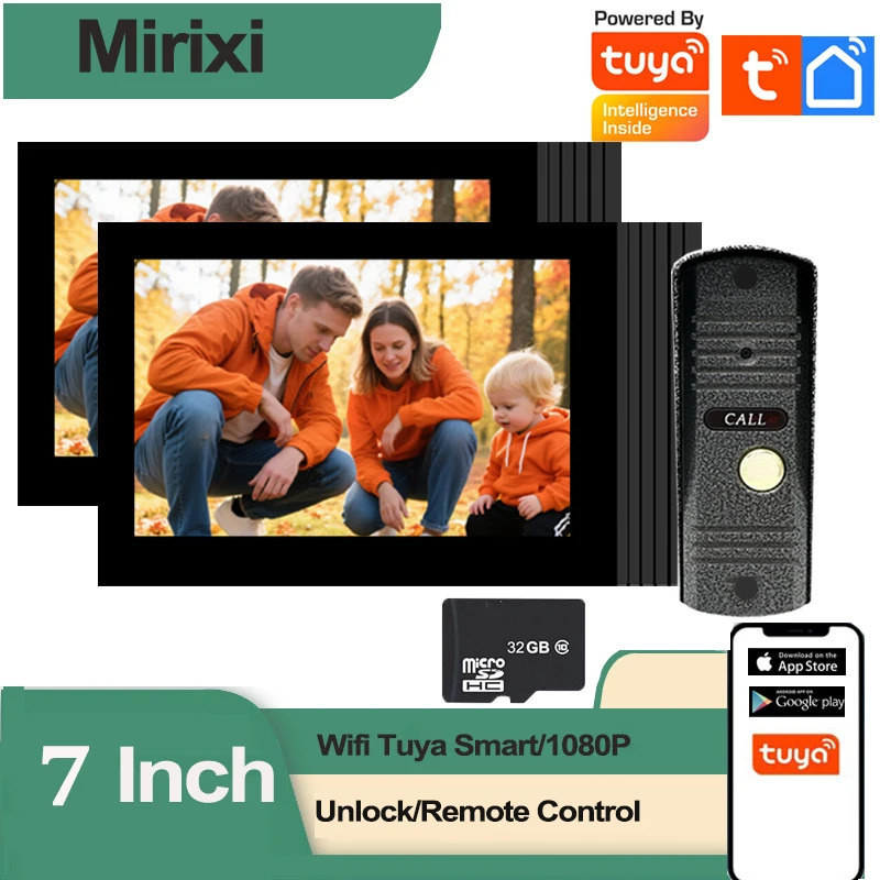Система видеодомофона 1080P, умный Wi-Fi, беспроводной видеодомофон Tuya, 7-дюймовый монитор, обнаружение движения для дома, виллы, квартиры