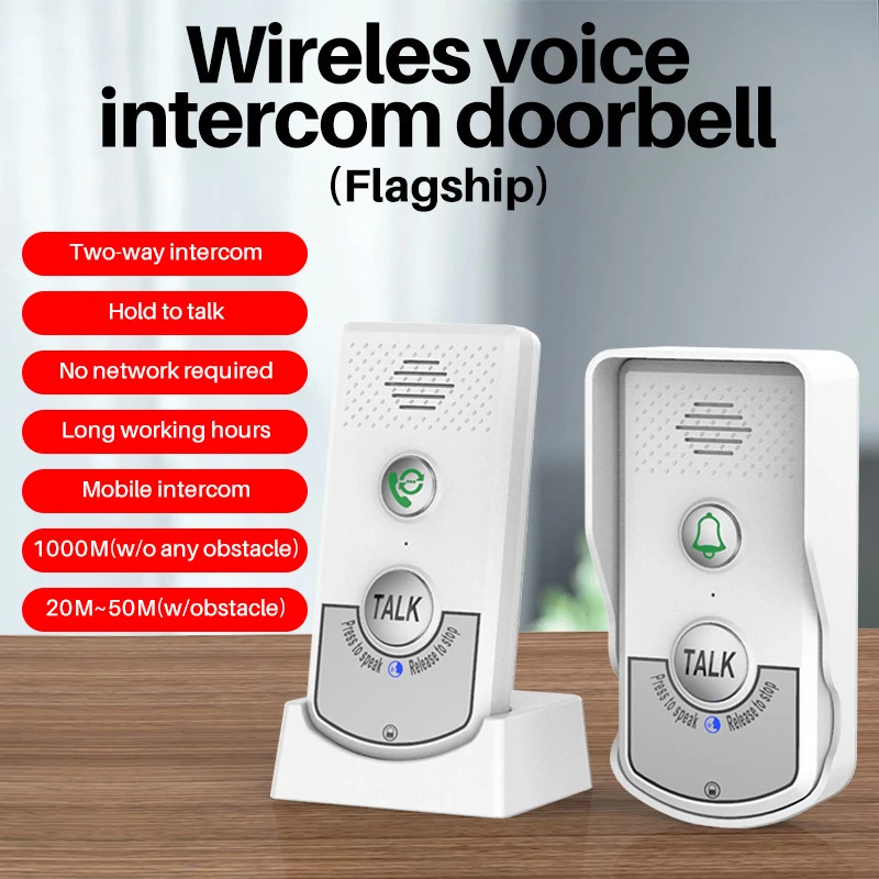 1000M simsiz audio interkom: ovozli qoʻngʻiroqlarni uzatuvchi va qabul qiluvchi, eshik qoʻngʻirogʻi