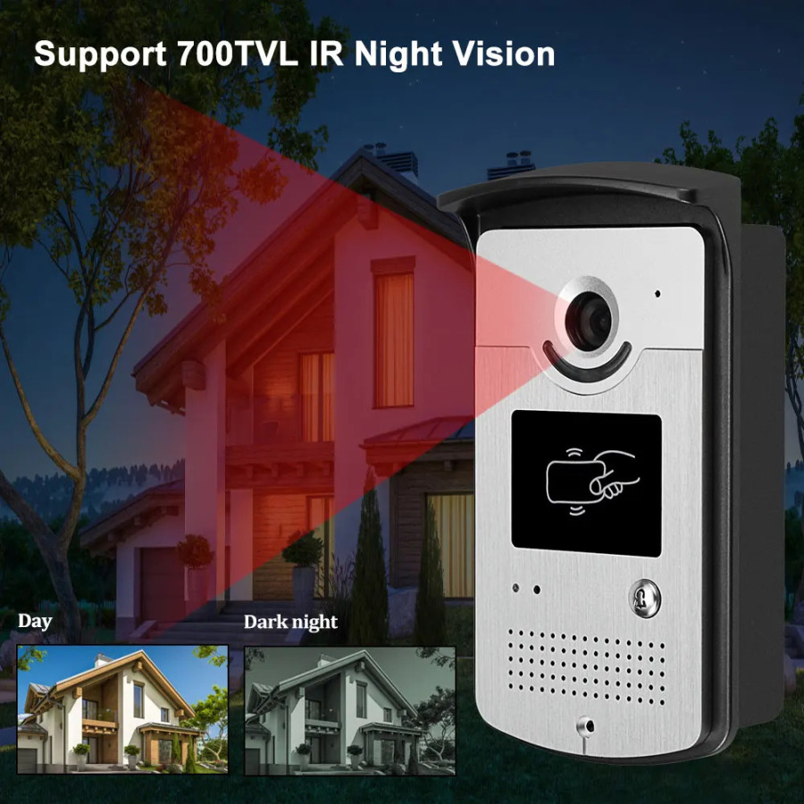 Uy RFID video interkom tizimi simli video interkom eshik telefoni suv oʻtkazmaydigan IR kamera Kvartiraga kirishni boshqarish uchun ikki tomonlama ovoz