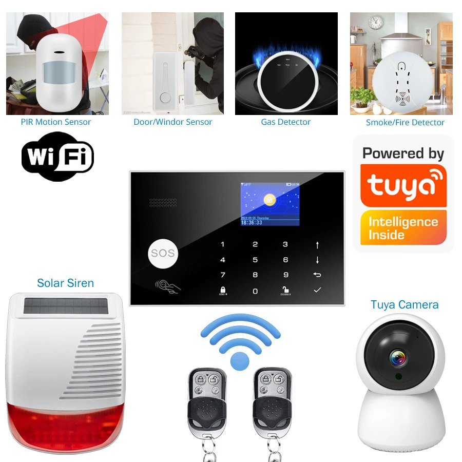 Smart signal tizimi uy uchun Smart Life: WIFI GSM xavfsizlik signalizatsiya markazi, harakat va eshikni ochish datchiklari 433 MGts, tutun/yongʻin datchiklari
