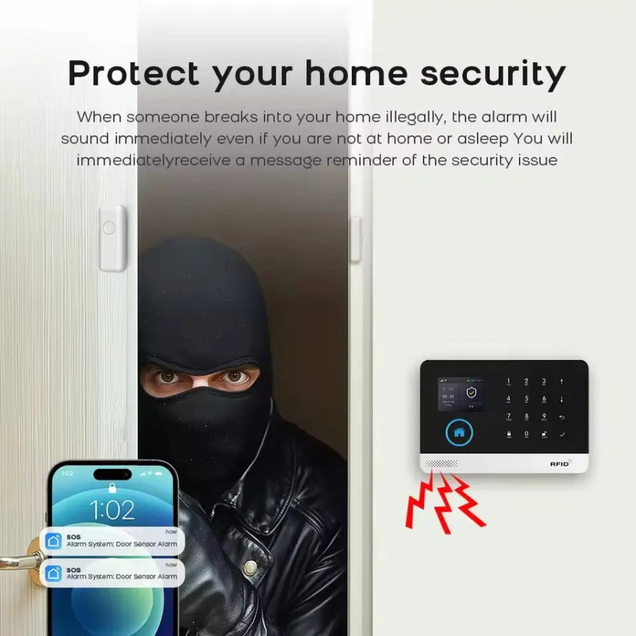 GSM Wi-Fi xavfsizlik signali Alexa Tuya Smart Life uy avtomatlashtirilgan eshik sensori yongʻin tutun signalizatsiyasi xavfsizlik tizimi toʻplami