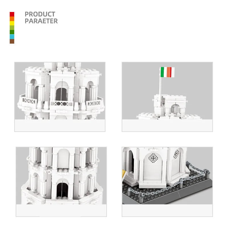 Dunyoga mashhur tarixiy madaniyat arxitekturasi ijodiy qurilish bloki Piza minorasi Italiya modeli qurilish gʻishtlari oʻyinchoqlar
