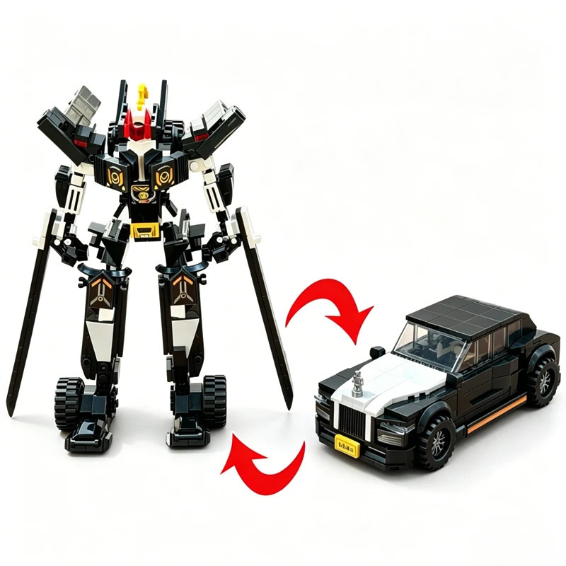 2-in-1 qurilish toʻplami: Bolalar va kattalar uchun Mech Robot Puzzle modeliga aylantiriladigan poyga avtomobili ijodiy gʻishtli sovgʻa
