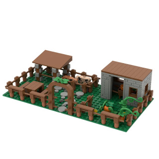 Ijodiy qurilish bloklari toʻplami: togʻ, sharshara, tosh hovuz, qovoq bilan landshaft modeli. Qishloq xoʻjaligida gullar va oʻsimliklar ekish.
