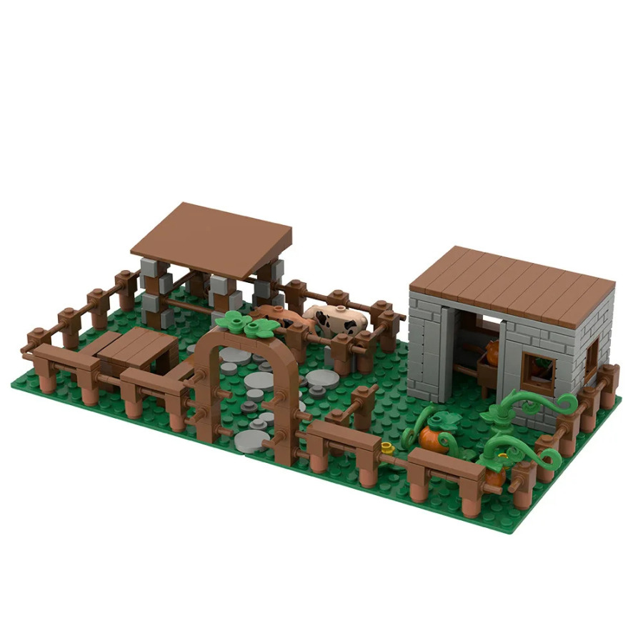 Ijodiy qurilish bloklari toʻplami: togʻ, sharshara, tosh hovuz, qovoq bilan landshaft modeli. Qishloq xoʻjaligida gullar va oʻsimliklar ekish.