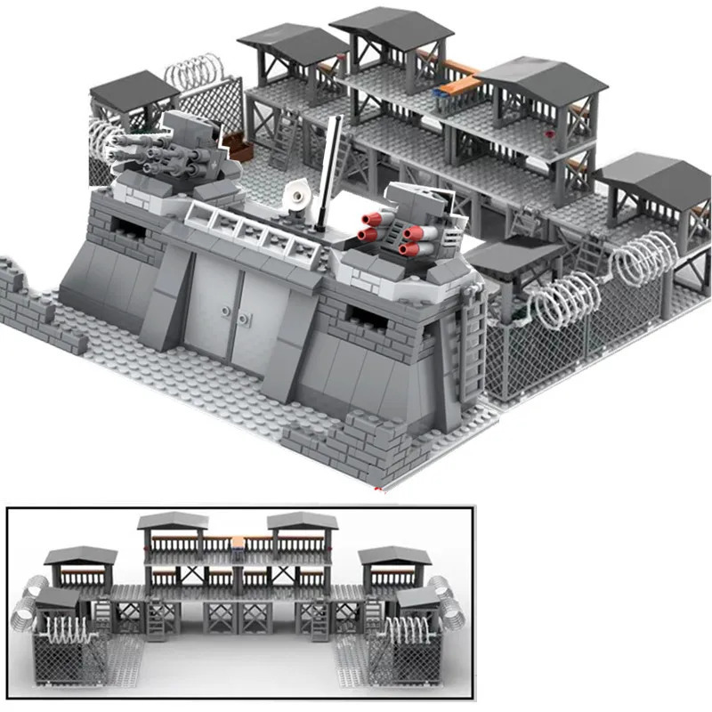 DIY WW2 Battlefield Bunker Bricks WW2 Военная военная конструкция Совместимая фигурка Строительный блок Игрушки для детей Друзья Подарок