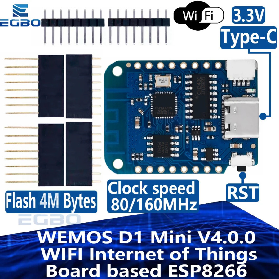 Для WEMOS D1 Mini V4.0.0 TYPE-C USB WIFI Плата Интернета вещей на базе ESP8266 4 МБ MicroPython Nodemcu для Arduino, совместимая