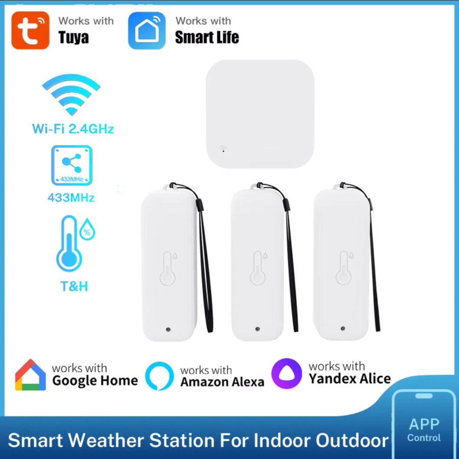 Умная метеостанция Tuya, беспроводной комнатный датчик, цифровой Wi-Fi, гигрометр температуры, несколько наружных датчиков, умная жизнь