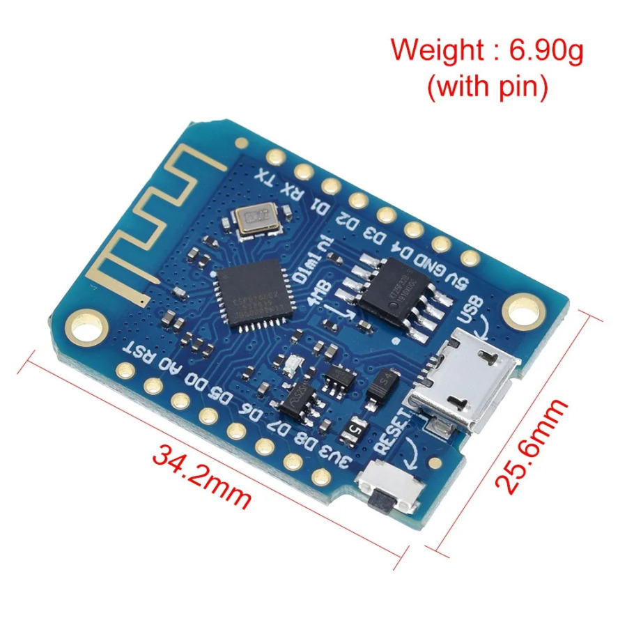 1/2/5 dona. Arduino Nodemcu V2 uchun ESP8266 CH340 4MB asosidagi Wemos D1 Mini V3.0.0 WIFI IoT ishlab chiqish platasi