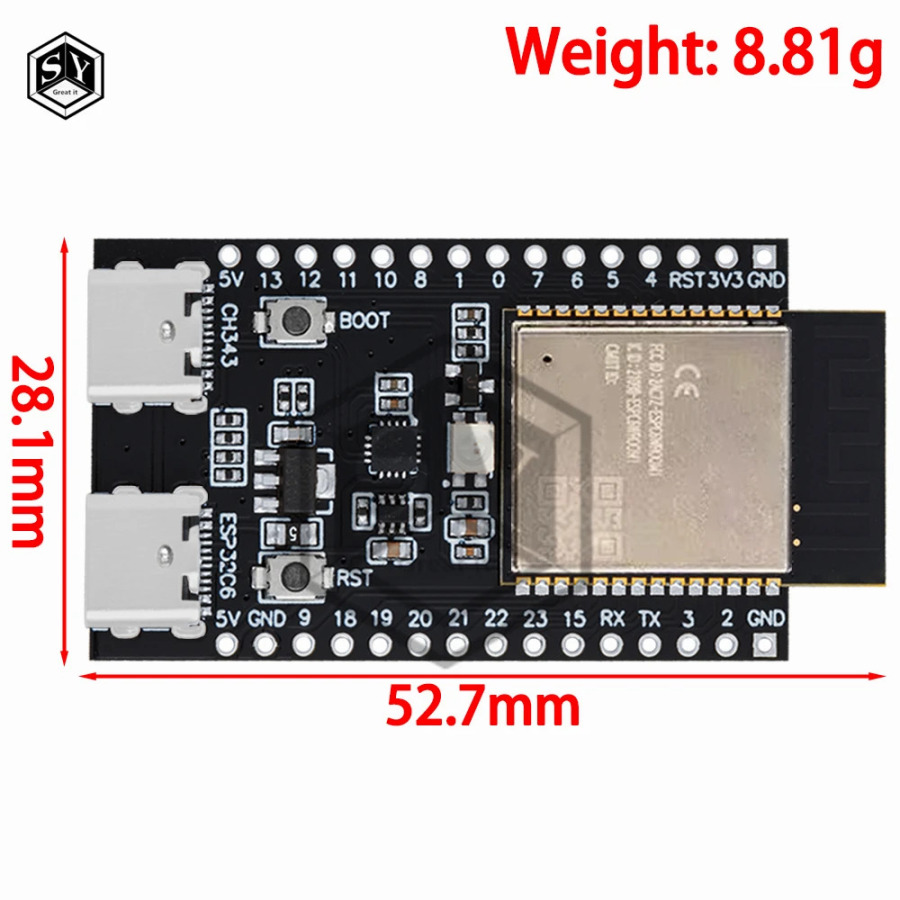 ESP32/ESP32-C6 WiFi+Bluetooth narsalar Interneti Dual Type-C ishlab chiqish platasi ESP32-C6-Dev-Kit C N16R8