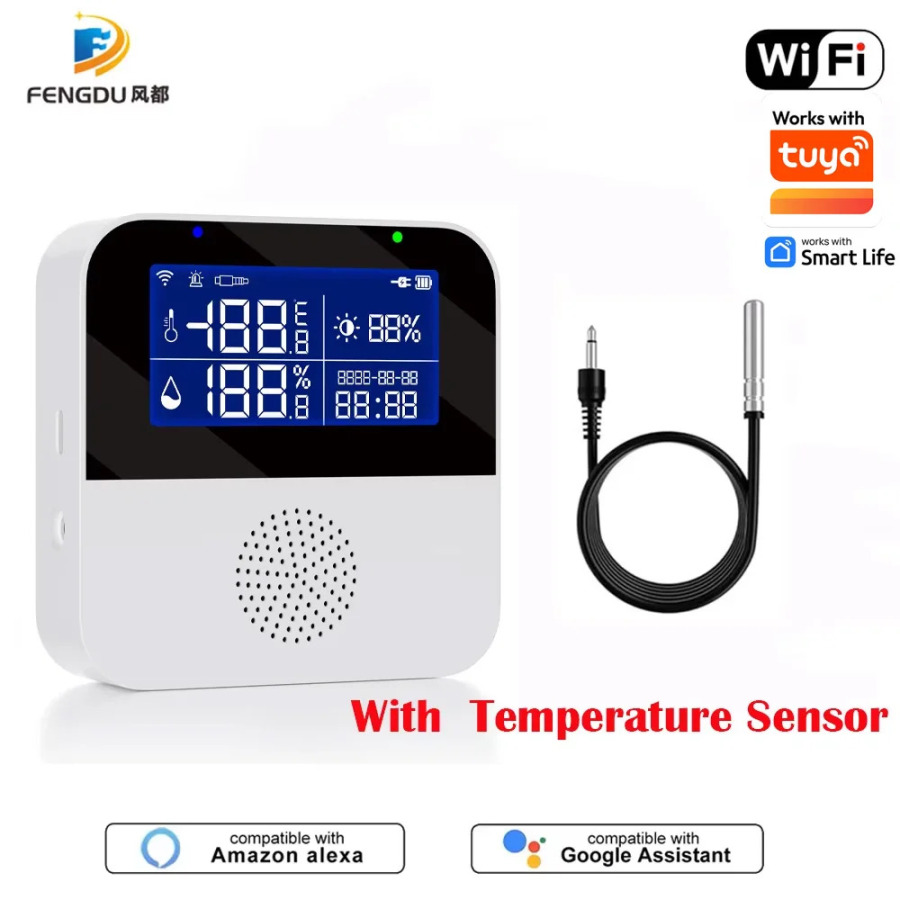Tuya Wifi bilan ishlaydi: harorat namligi sensori va LCD displeyli aqlli raqamli ichki higrometrli termometr