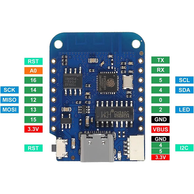 WEMOS D1 Mini V4.0.0 TYPE-C USB WIFI Плата Интернета вещей на базе ESP8266 4 МБ MicroPython Nodemcu Arduino Совместимость