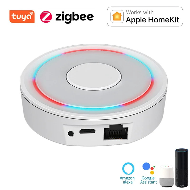 HomeKit ZigBee Gateway Hub Smart Home Wireless/Simed Bridge Tuya Smart Life Apple iPhone Siri Alexa Google Home bilan ishlaydi.