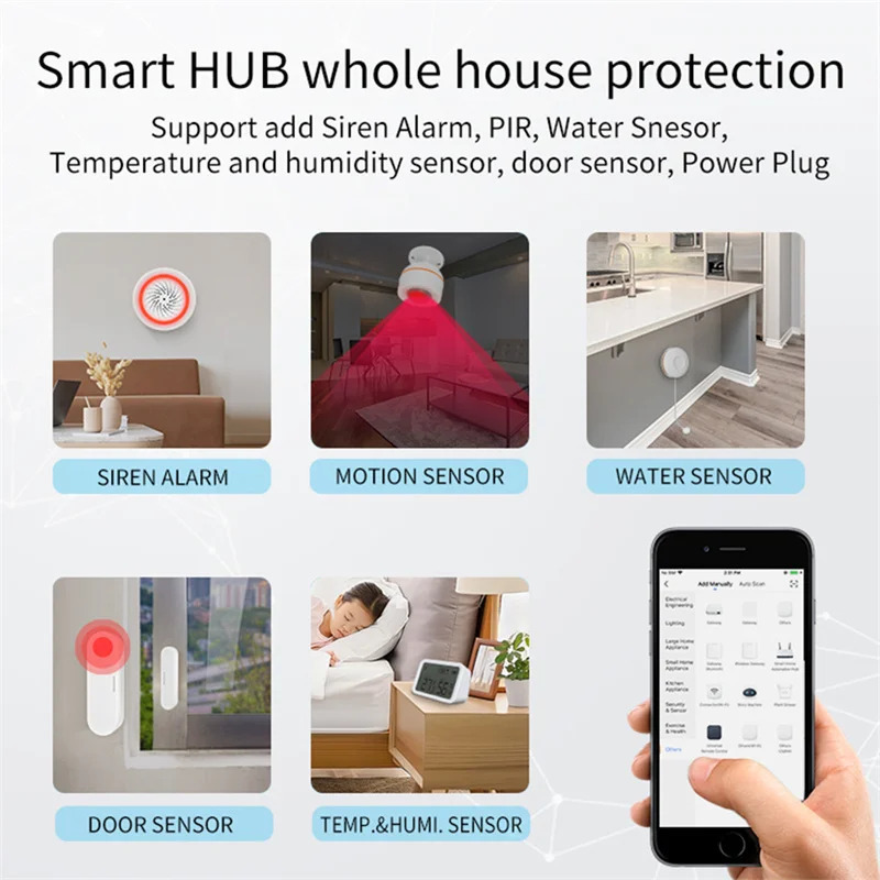 HomeKit ZigBee Gateway Hub Smart Home Wireless/Simed Bridge Tuya Smart Life Apple iPhone Siri Alexa Google Home bilan ishlaydi.