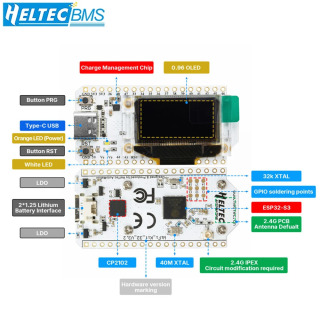 Heltec ESP32 WiFi Kit 32 (V3) макетная плата 0,96 дюйма синий OLED дисплей Интернет вещей для Arduino с радиатором