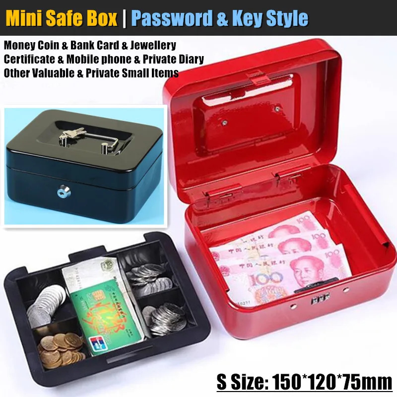 S: 15x12 sm Metall Mini xavfsiz maxfiy maxfiy seyf pul uchun tanga bank kartasi zargarlik shaxsiy kundalik daftarchasi parol bilan