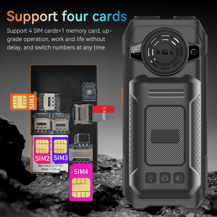 Qattiq smartfon Keksa telefon 3,5 mm telefon 2G tarmoq 4 SIM Magic Voice 2,4 dyuymli Jek Katta klaviatura