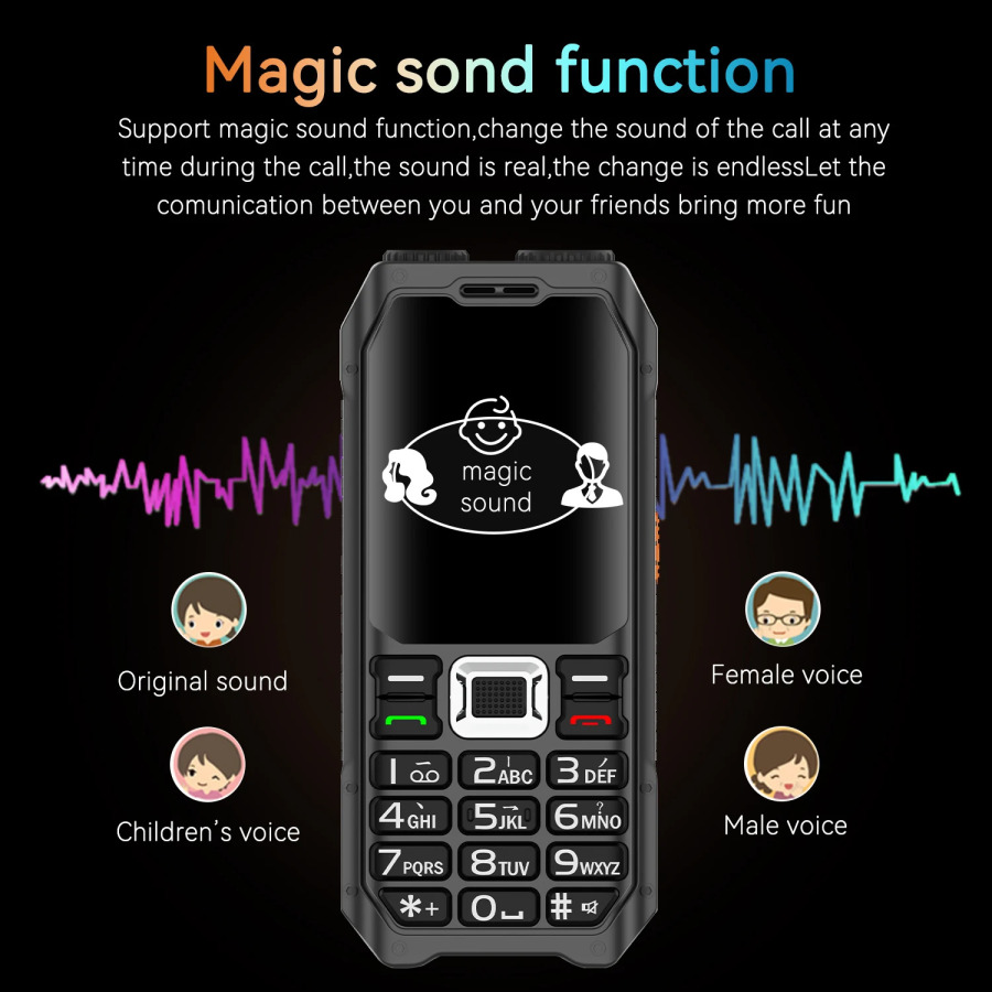 Qattiq smartfon Keksa telefon 3,5 mm telefon 2G tarmoq 4 SIM Magic Voice 2,4 dyuymli Jek Katta klaviatura