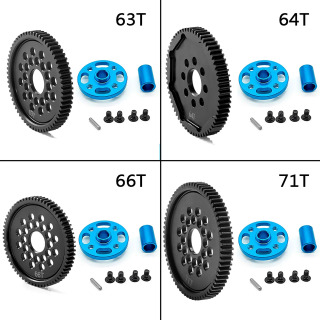 Tamiya TT02 RC avtomobil aksessuarlarini almashtirish 63T/64T/66T/71T uchun alyuminiy yuqori tezlikli reduktor qismlarini yangilash toʻplami