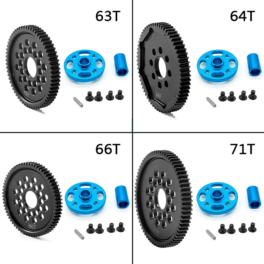 Tamiya TT02 RC avtomobil aksessuarlarini almashtirish 63T/64T/66T/71T uchun alyuminiy yuqori tezlikli reduktor qismlarini yangilash toʻplami
