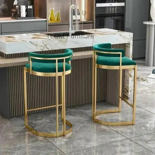 Стильный барный стул для дома и кухни с мягкой обивкой, изогнутой золотой металлической рамой, современный, для обеденного стола или барной стойки