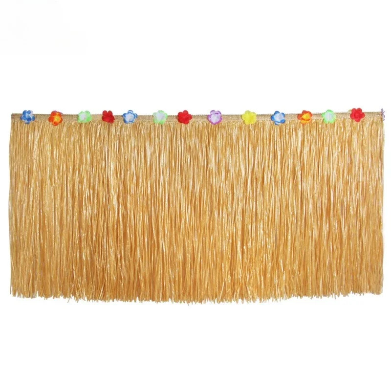 Luau Party Decorations Hawaiian Grass Table Skirt Flower Party Favors for Summer Tropical Indoor Outdoor Parties