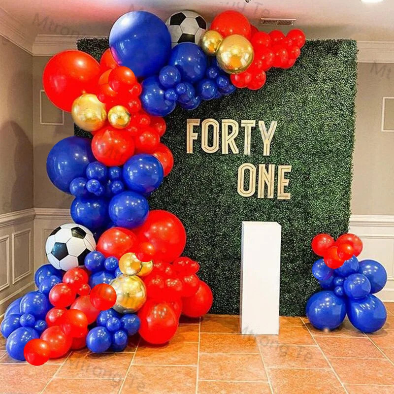 Toʻy Tugʻilgan kun dekorasi 4D Oltin 4D Futbol Qizil Koʻk Lateks shari gulchambar archa bayram tadbiri chaqaloq dush dekorasi