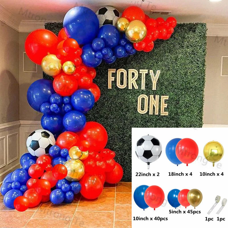 Toʻy Tugʻilgan kun dekorasi 4D Oltin 4D Futbol Qizil Koʻk Lateks shari gulchambar archa bayram tadbiri chaqaloq dush dekorasi