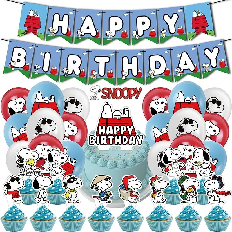 Украшения для вечеринки в честь Дня Рождения Snoopy, баннер, флаг для торта, латексные воздушные шары, топперы для кексов, животные, домашние животные, белые собаки, праздничные подарки для детей