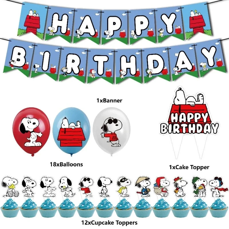 Украшения для вечеринки в честь Дня Рождения Snoopy, баннер, флаг для торта, латексные воздушные шары, топперы для кексов, животные, домашние животные, белые собаки, праздничные подарки для детей