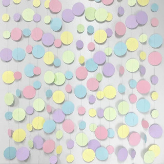 Pastel bolalar tugʻilgan kuni partiyasi bezaklari koʻk binafsha pushti yashil dumaloq gulchambar bolalar partiyasi uchun osilgan nuqta qogʻoz lenta
